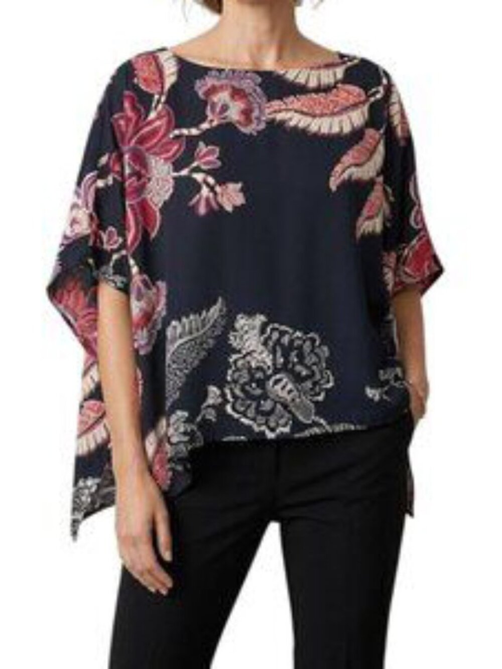 Chico's Black & Pink floral Print Poncho S/M